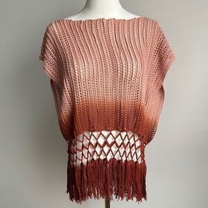 Womens Ombre Crochet Knit Sleeveless‎ Quirky  Bohemian Fringe Pullover Top Large